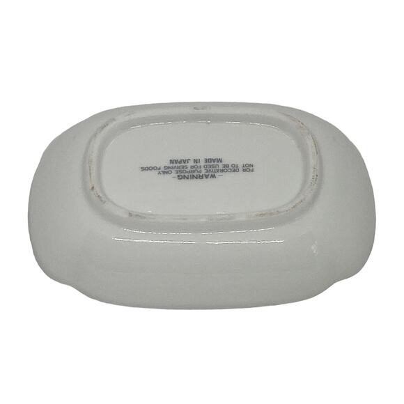 Japanese 4 7/8" Soap Trinket Dish Ceramic Gold Edge Holly Berries Green Leaves - Picture 10 of 14